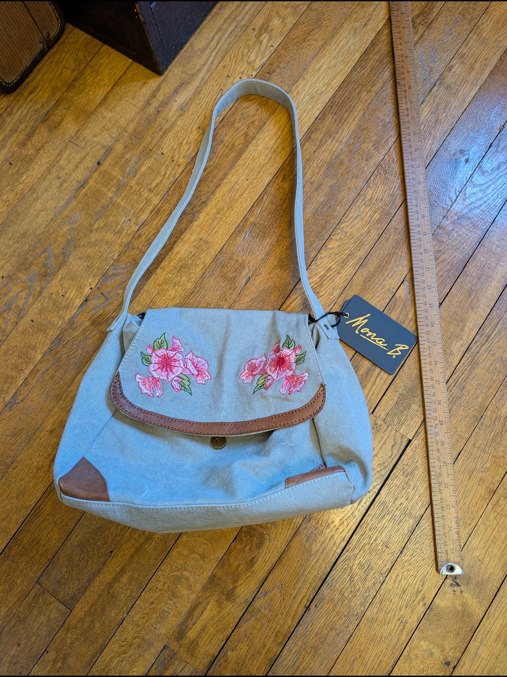 Mona B Women's Canvas Floral Gardenias Crossbody Bag